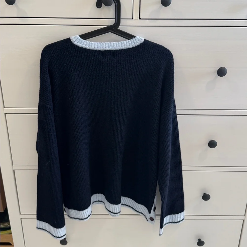 Anthropologie Navy and Light Blue Amour Sweater Size L NWT